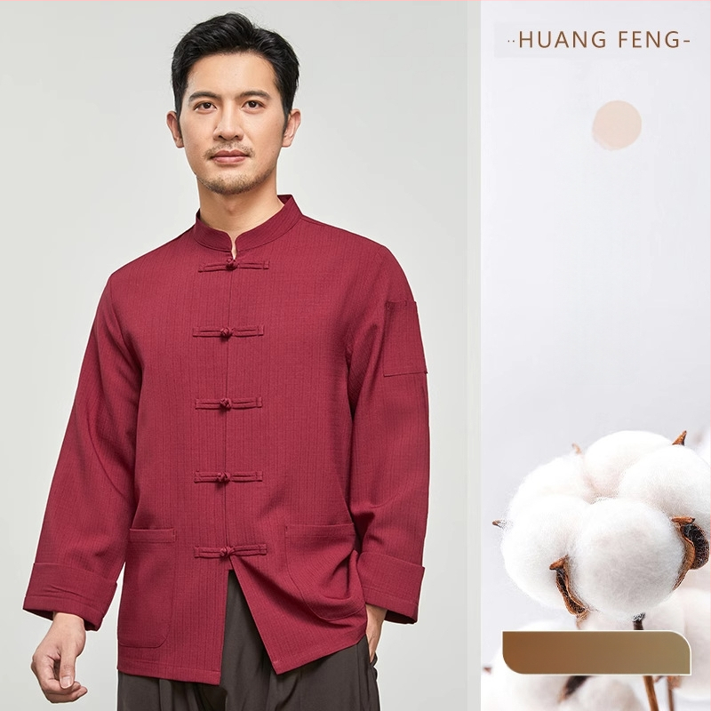 Hosszú ujjú szakács felső hotel- és catering célokra, nedvességelvezető len- és poliészter keverék (96%+ poliészter), bélés poliészter, férfiak számára