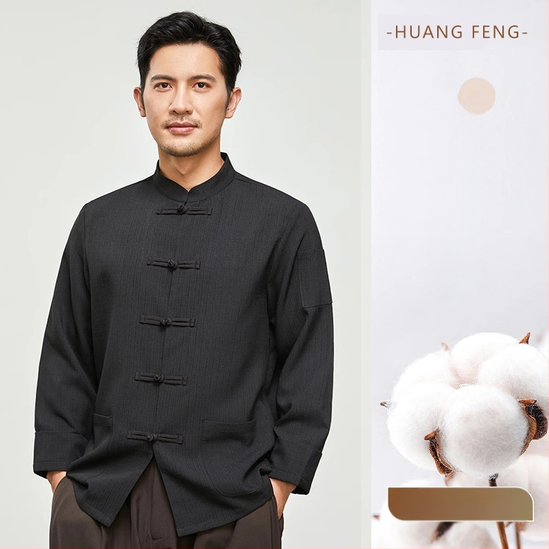 Hosszú ujjú szakács felső hotel- és catering célokra, nedvességelvezető len- és poliészter keverék (96%+ poliészter), bélés poliészter, férfiak számára