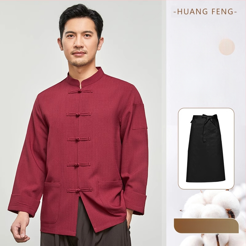 Hosszú ujjú szakács felső hotel- és catering célokra, nedvességelvezető len- és poliészter keverék (96%+ poliészter), bélés poliészter, férfiak számára