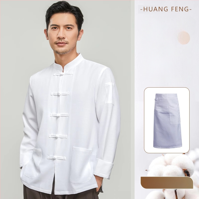 Hosszú ujjú szakács felső hotel- és catering célokra, nedvességelvezető len- és poliészter keverék (96%+ poliészter), bélés poliészter, férfiak számára