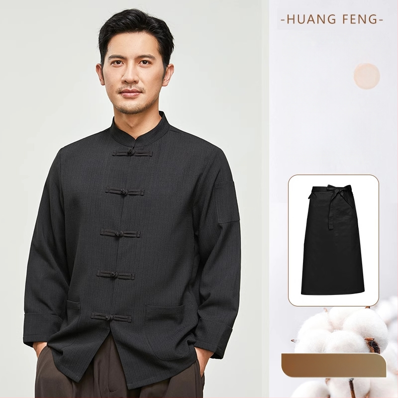 Hosszú ujjú szakács felső hotel- és catering célokra, nedvességelvezető len- és poliészter keverék (96%+ poliészter), bélés poliészter, férfiak számára