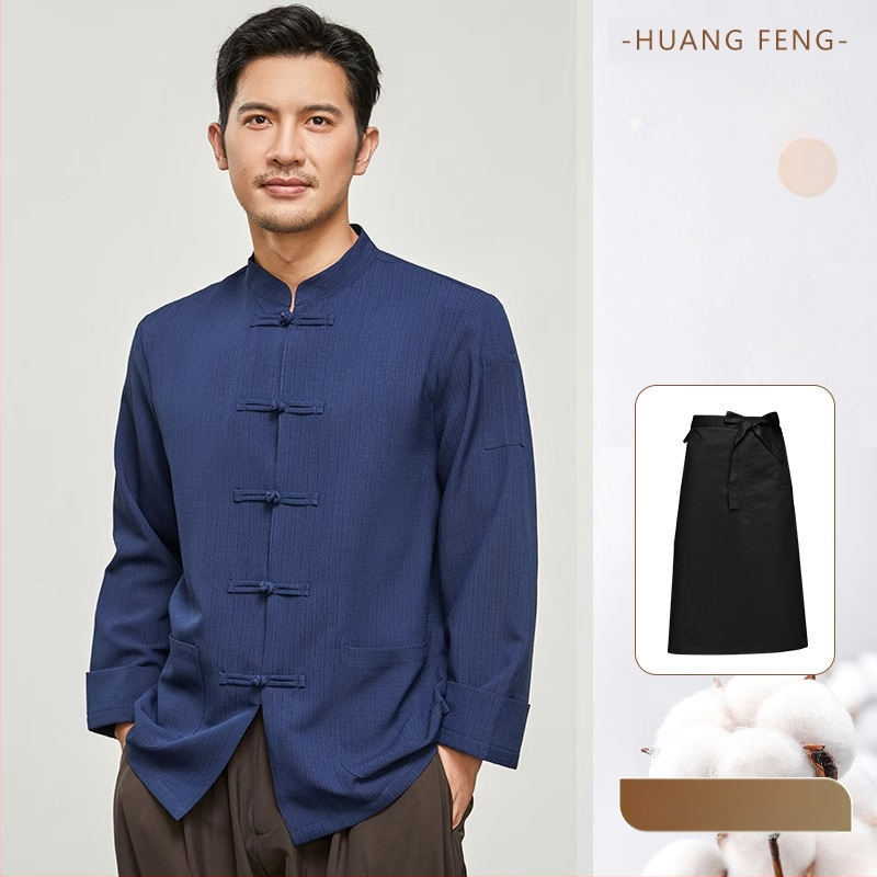 Hosszú ujjú szakács felső hotel- és catering célokra, nedvességelvezető len- és poliészter keverék (96%+ poliészter), bélés poliészter, férfiak számára