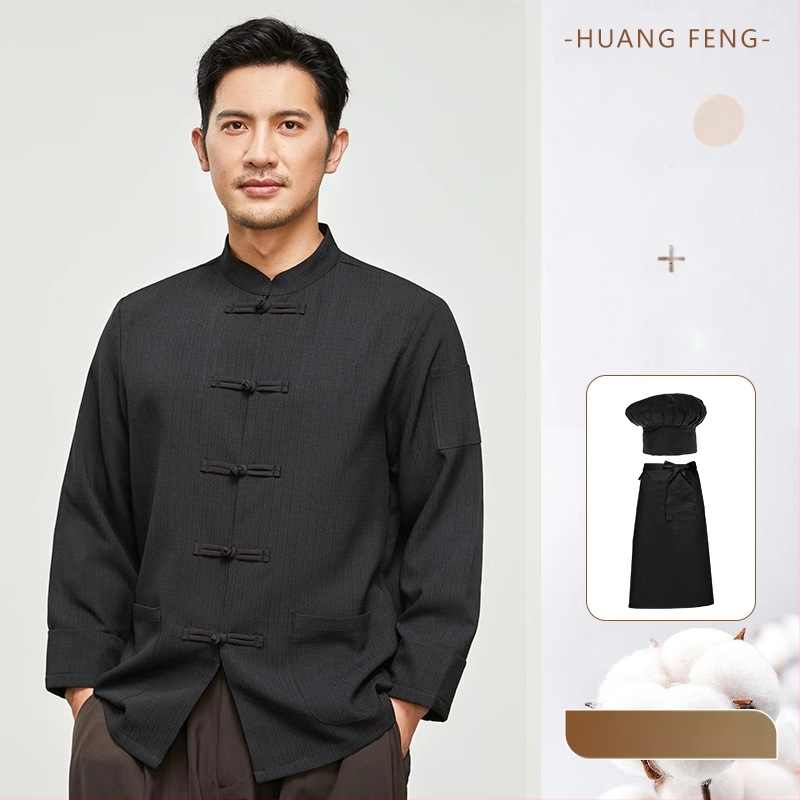 Hosszú ujjú szakács felső hotel- és catering célokra, nedvességelvezető len- és poliészter keverék (96%+ poliészter), bélés poliészter, férfiak számára