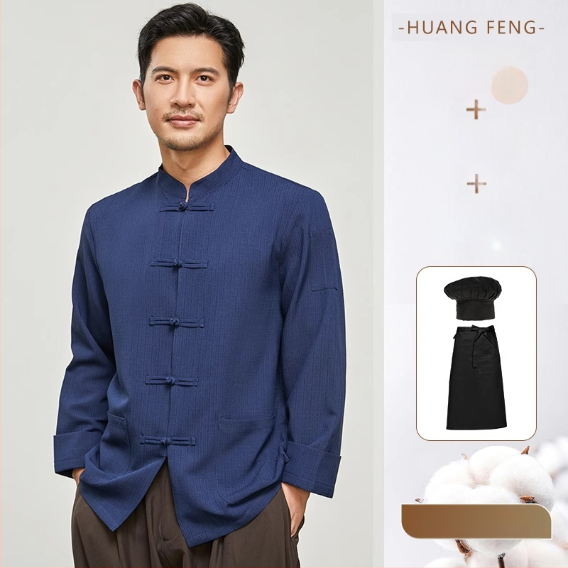 Hosszú ujjú szakács felső hotel- és catering célokra, nedvességelvezető len- és poliészter keverék (96%+ poliészter), bélés poliészter, férfiak számára