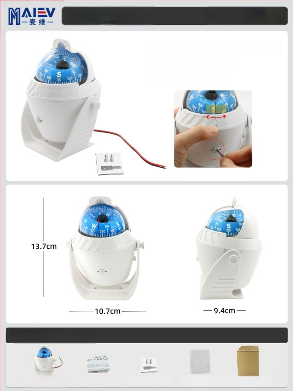 Maiev LC760 jūrinis kompasas su magnetinės deklinacijos reguliavimu, skirtas naudoti ant borto (automobilis/laivas)