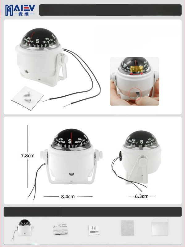 Maiev LC760 jūrinis kompasas su magnetinės deklinacijos reguliavimu, skirtas naudoti ant borto (automobilis/laivas)