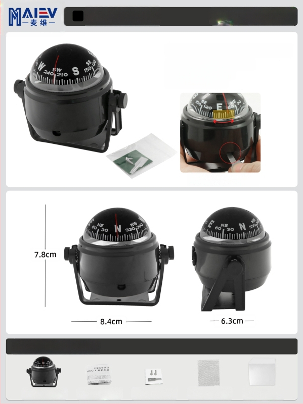 Maiev LC760 jūrinis kompasas su magnetinės deklinacijos reguliavimu, skirtas naudoti ant borto (automobilis/laivas)