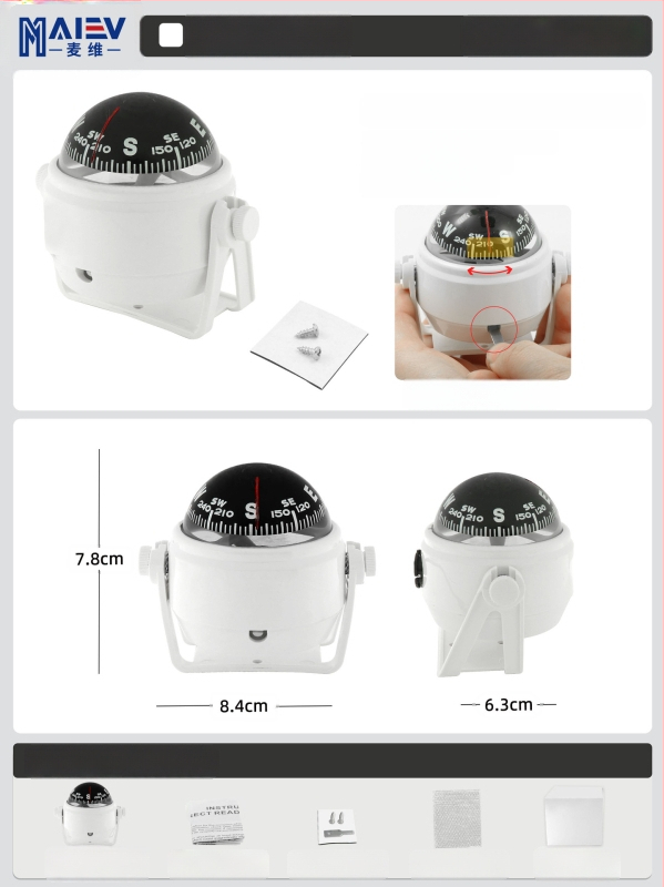 Maiev LC760 jūrinis kompasas su magnetinės deklinacijos reguliavimu, skirtas naudoti ant borto (automobilis/laivas)