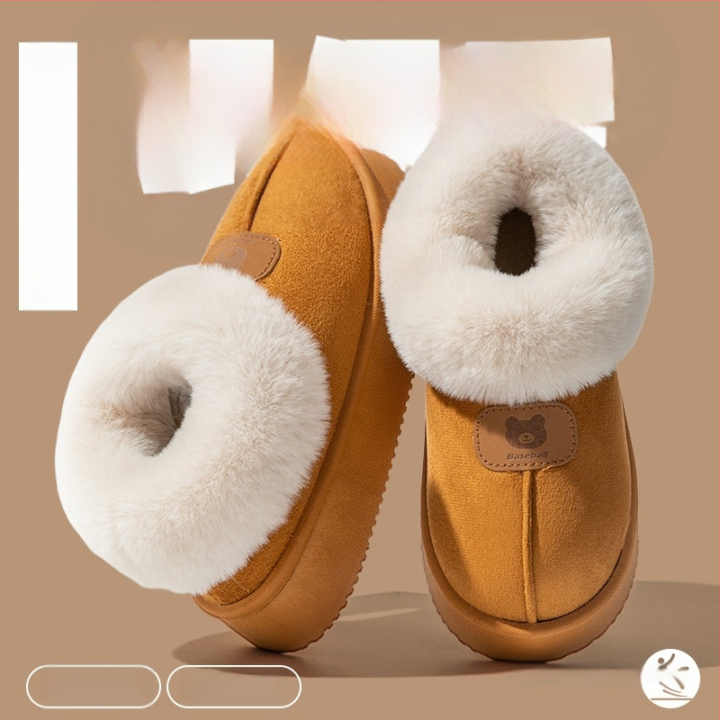 Unisex lina mājas čības ar slēgtu aizmuguri, rudens–ziemas sezonai, silti kā sniega zābaki, anti-slip PVC zole, pūkaina odere