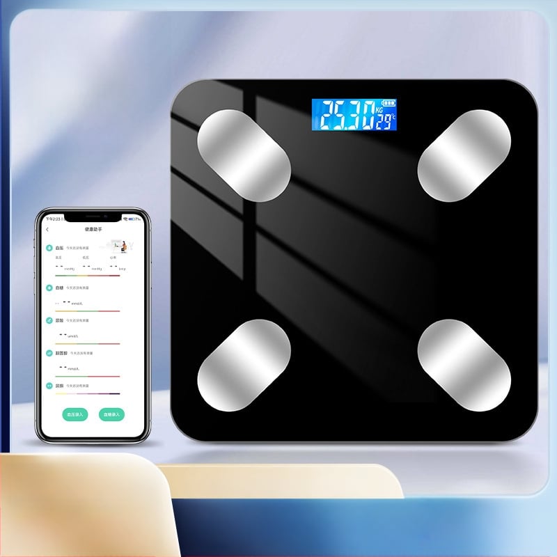 Cântar inteligent pentru grăsime corporală cu Bluetooth, afișaj LED, operare prin atingere, ABS plastic, alimentat cu baterie