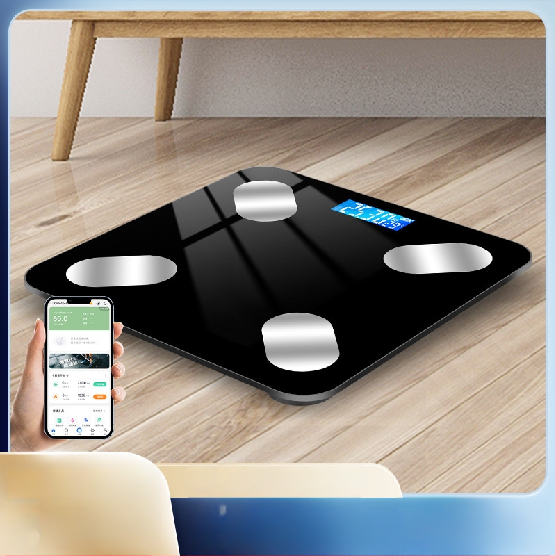 Cântar inteligent pentru grăsime corporală cu Bluetooth, afișaj LED, operare prin atingere, ABS plastic, alimentat cu baterie