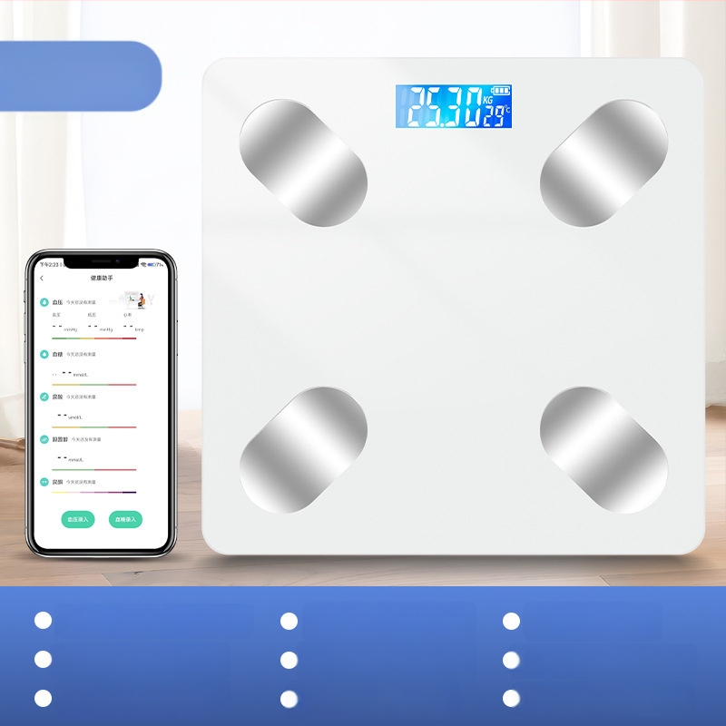 Cântar inteligent pentru grăsime corporală cu Bluetooth, afișaj LED, operare prin atingere, ABS plastic, alimentat cu baterie