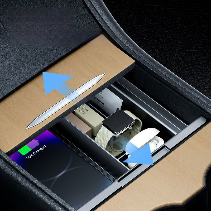 Plastiska centrālās konsoles uzglabāšanas vāciņš Tesla Model Y un Model 3; rokas balsta uzglabāšanas kastīte; privāta uzglabāšana