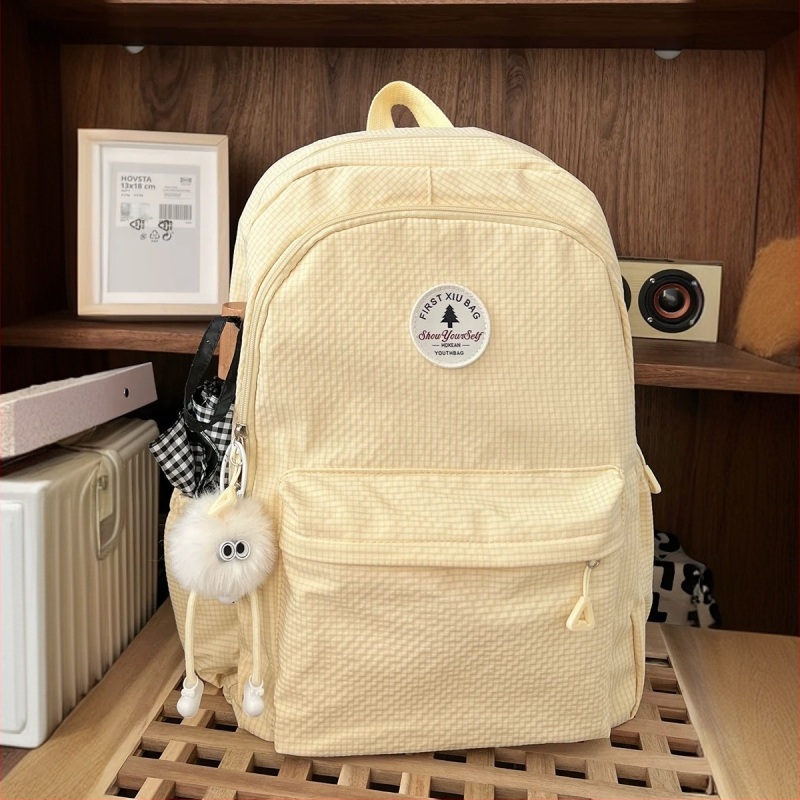 Rucsac unisex din nylon; impermeabil, ultraușor și anti-furt; stil urban minimalist; bretele curbate; căptușeală poliester; potrivit pentru școală și transport laptop (Nylon; Waterproof; Ultralight; Anti-theft; Curved shoulder straps)