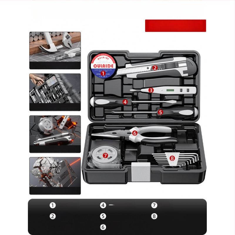 Családi javító szerszámkészlet autóba szerelhető szerszámos ládával, szénacélból, 81-100 darab