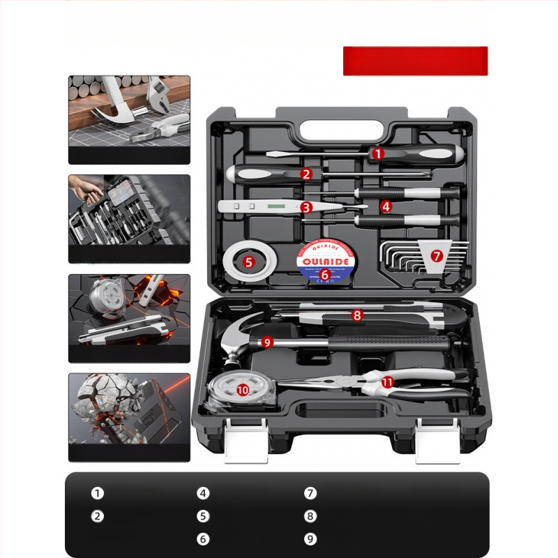 Családi javító szerszámkészlet autóba szerelhető szerszámos ládával, szénacélból, 81-100 darab