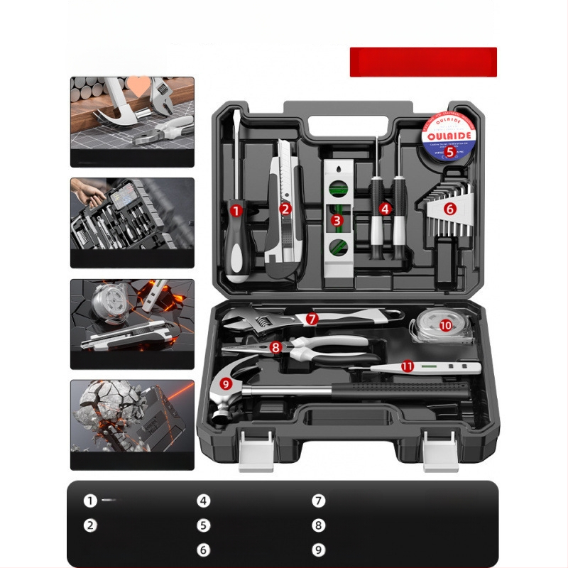 Családi javító szerszámkészlet autóba szerelhető szerszámos ládával, szénacélból, 81-100 darab