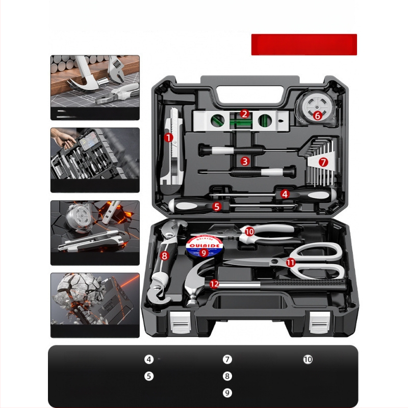 Családi javító szerszámkészlet autóba szerelhető szerszámos ládával, szénacélból, 81-100 darab