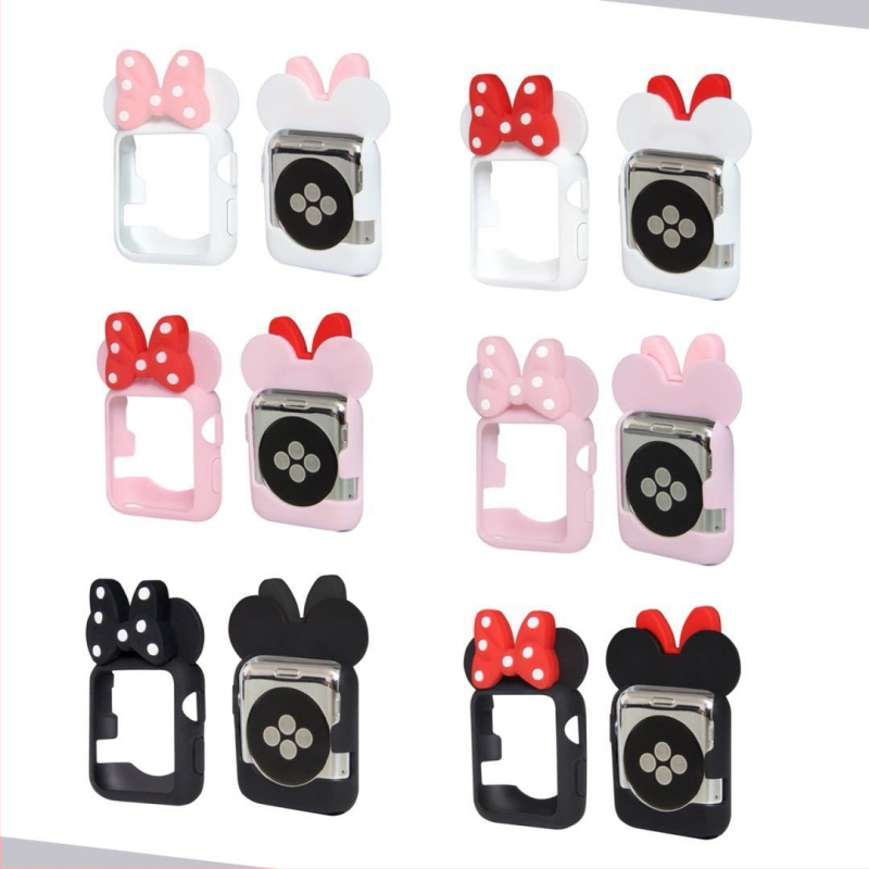 Apple Watch S10 защитен калъф със лък-дизайн Мики и Мини, силиконов корпус, xinruntai