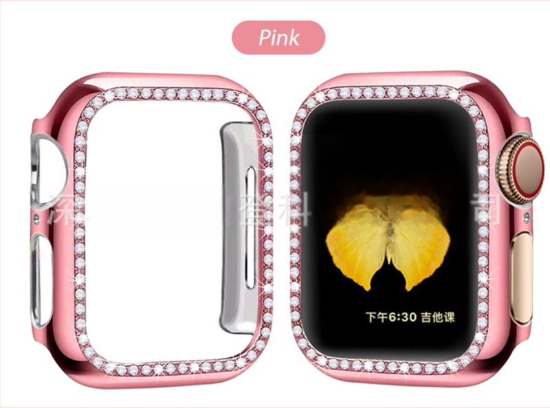 Защитен калъф за Apple Watch от PC, едноредово диамантено инкрустиране и електроплатен финиш, съвместим със серия 8/7/SE
