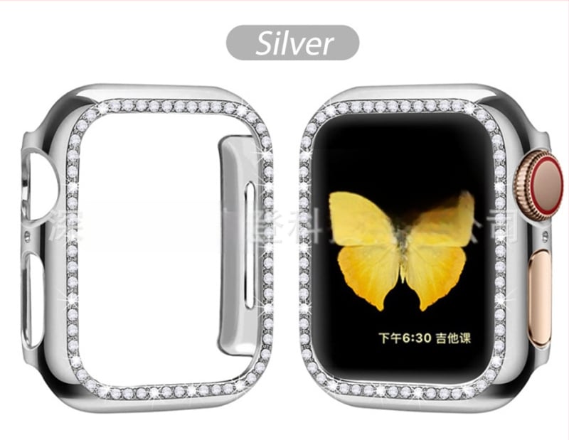 Защитен калъф за Apple Watch от PC, едноредово диамантено инкрустиране и електроплатен финиш, съвместим със серия 8/7/SE