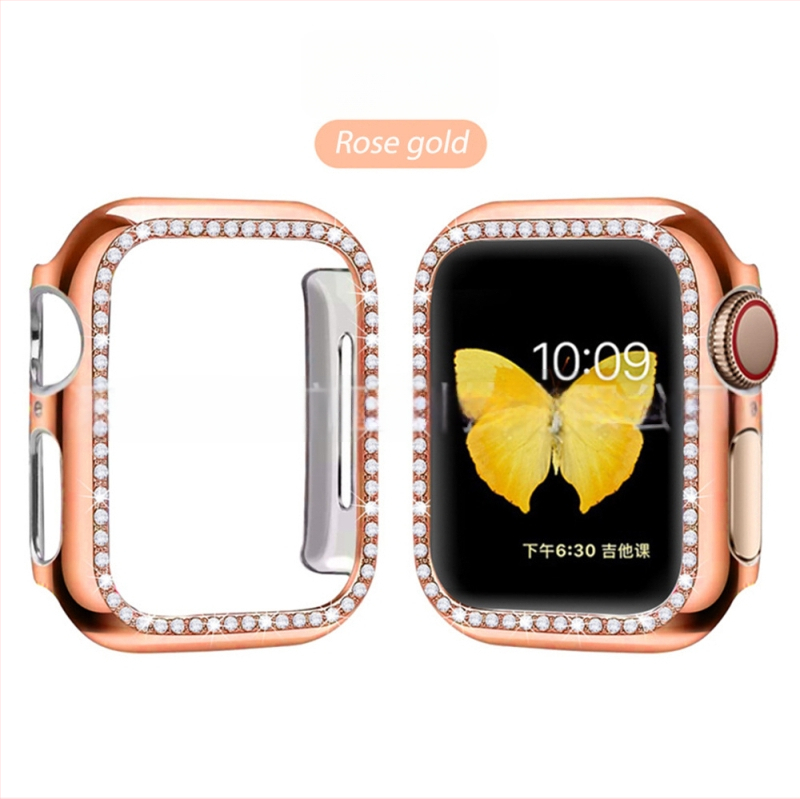 Защитен калъф за Apple Watch от PC, едноредово диамантено инкрустиране и електроплатен финиш, съвместим със серия 8/7/SE