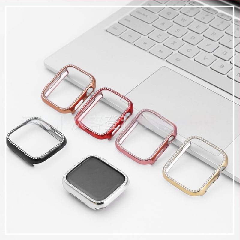 Защитен калъф за Apple Watch от PC, едноредово диамантено инкрустиране и електроплатен финиш, съвместим със серия 8/7/SE