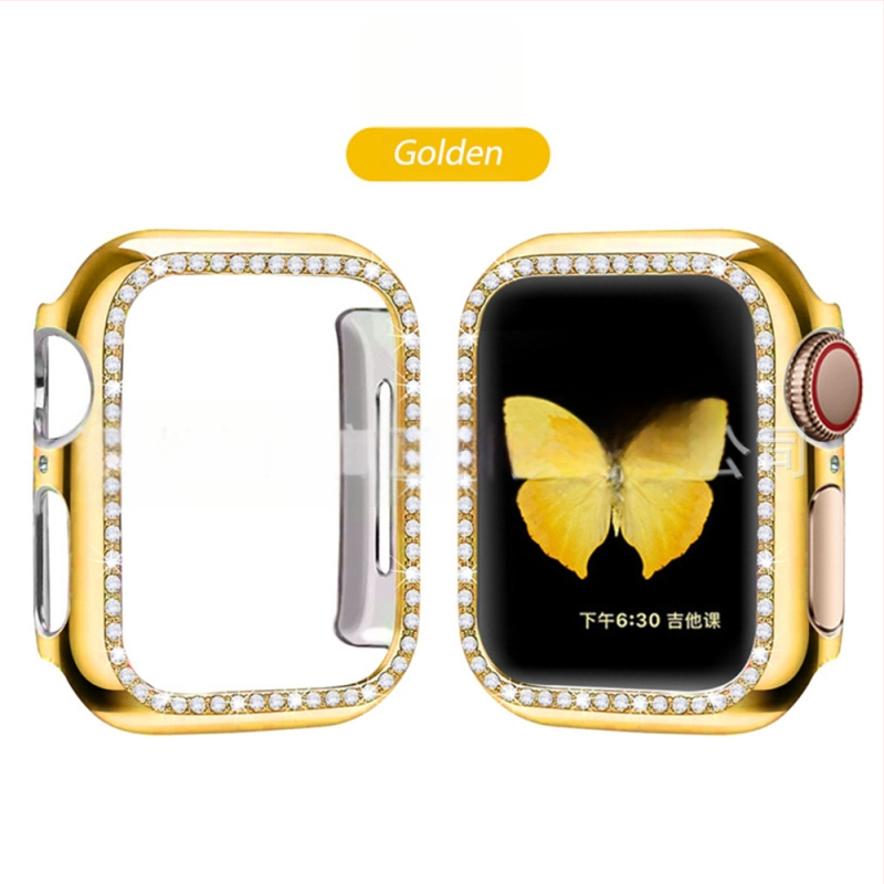 Защитен калъф за Apple Watch от PC, едноредово диамантено инкрустиране и електроплатен финиш, съвместим със серия 8/7/SE