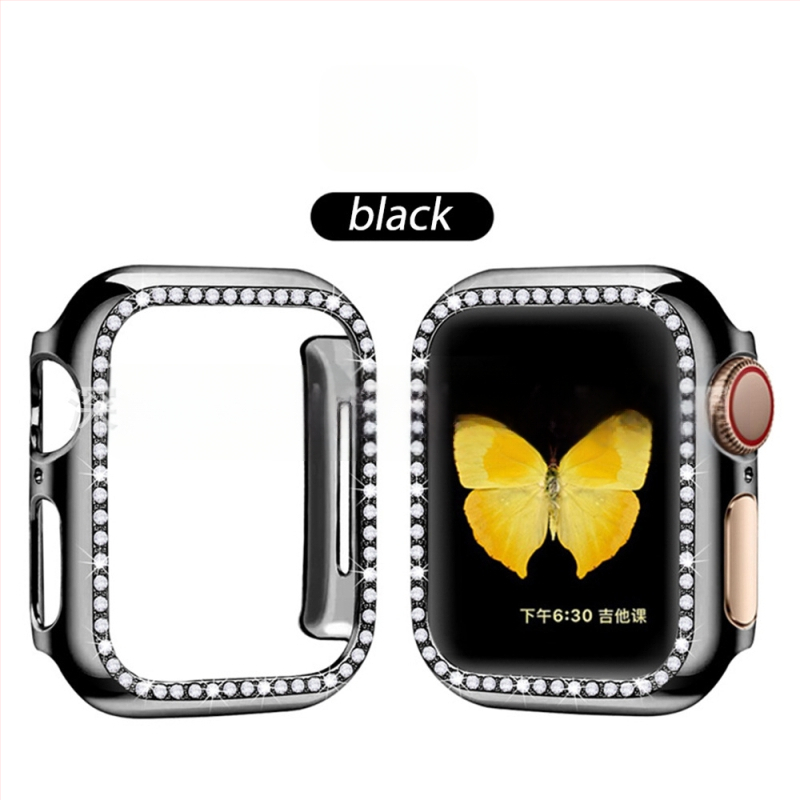 Защитен калъф за Apple Watch от PC, едноредово диамантено инкрустиране и електроплатен финиш, съвместим със серия 8/7/SE