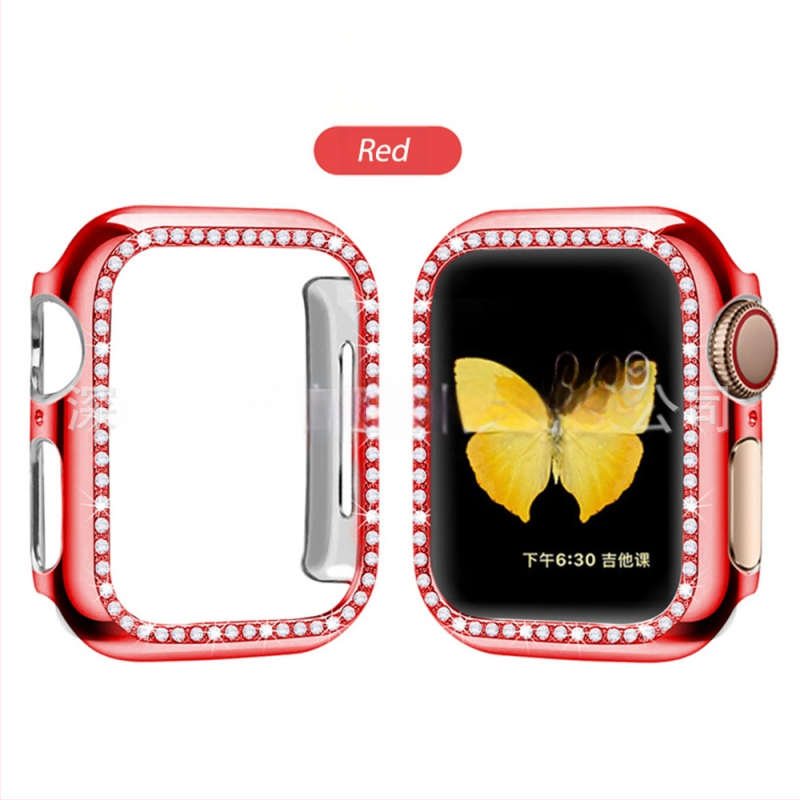 Защитен калъф за Apple Watch от PC, едноредово диамантено инкрустиране и електроплатен финиш, съвместим със серия 8/7/SE