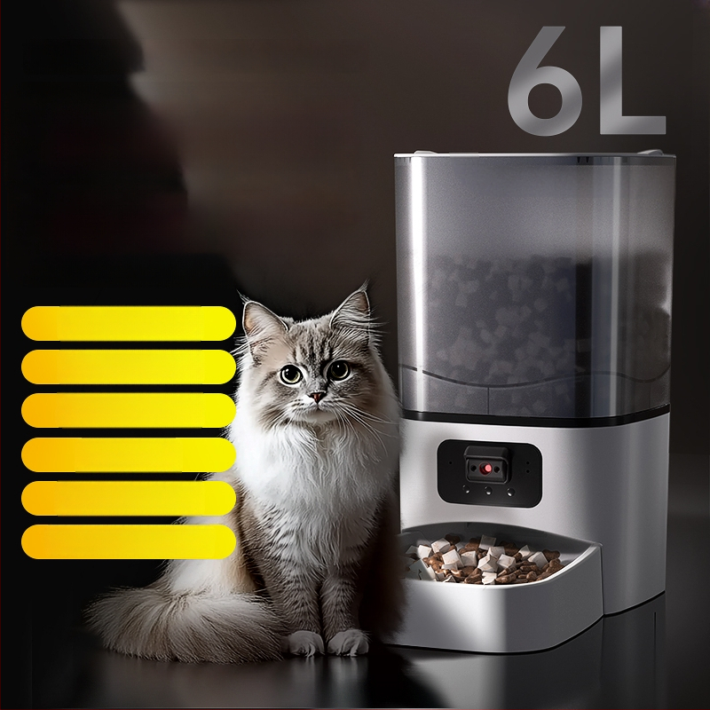 Автоматичен подавач за храна за котки и кучета с таймер за хранене, камера за наблюдение и управление чрез приложение; разглобяем дизайн, 1250 g