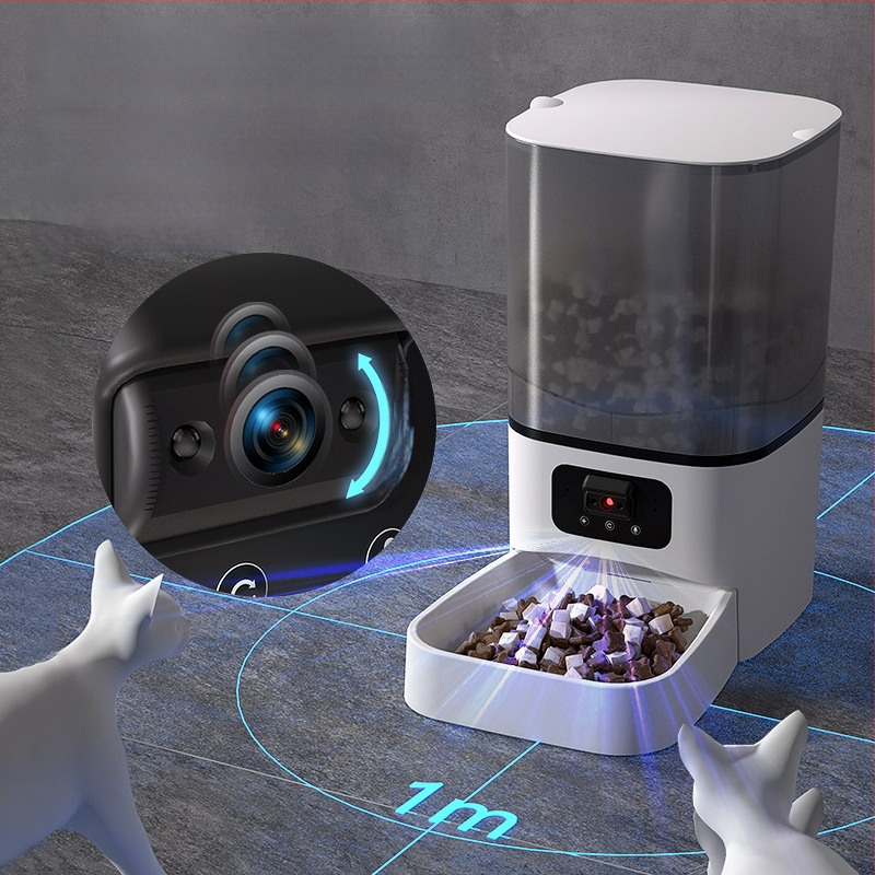 Автоматичен подавач за храна за котки и кучета с таймер за хранене, камера за наблюдение и управление чрез приложение; разглобяем дизайн, 1250 g