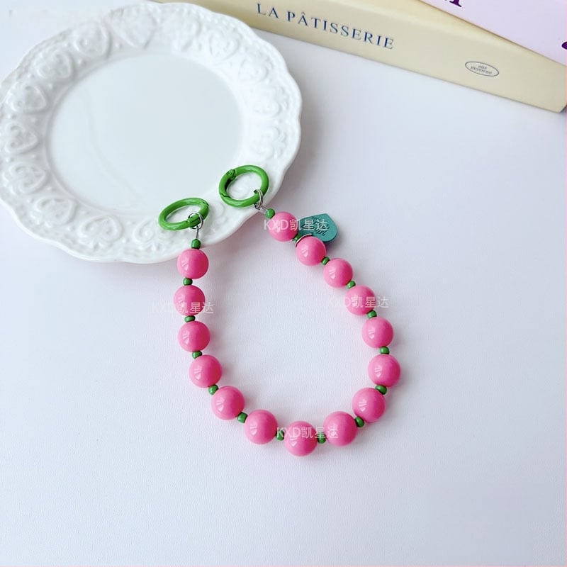 Tālruņa vāciņa lanyards ar ģeometrisku pērļu ķēdi, roku darbs, plastmasas daudzfunkcionālais aksesuārs