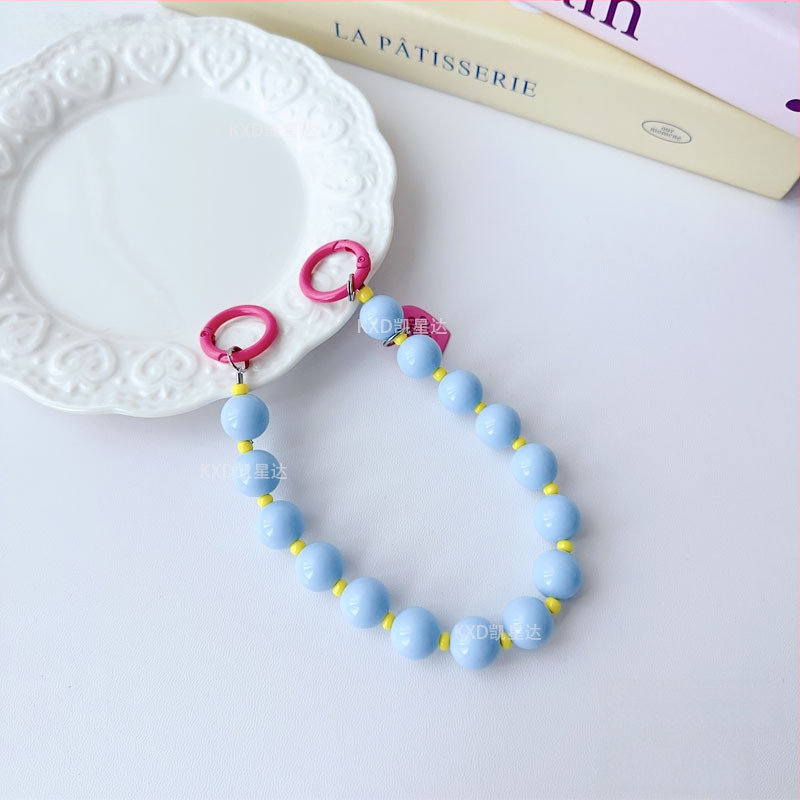 Tālruņa vāciņa lanyards ar ģeometrisku pērļu ķēdi, roku darbs, plastmasas daudzfunkcionālais aksesuārs