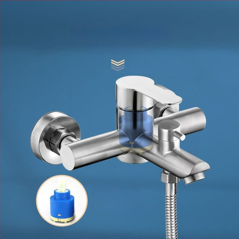 Robinet pentru duș și cadă din oțel inoxidabil, încastrat în perete, cu control triplu, nucleu ceramic al valvei, 0–90°C