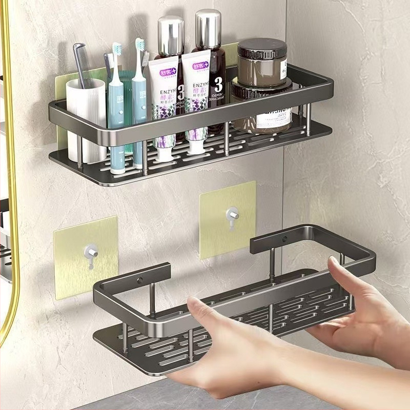 Poliță de baie montată pe perete - fără găuri, din plastic, design simplu modern