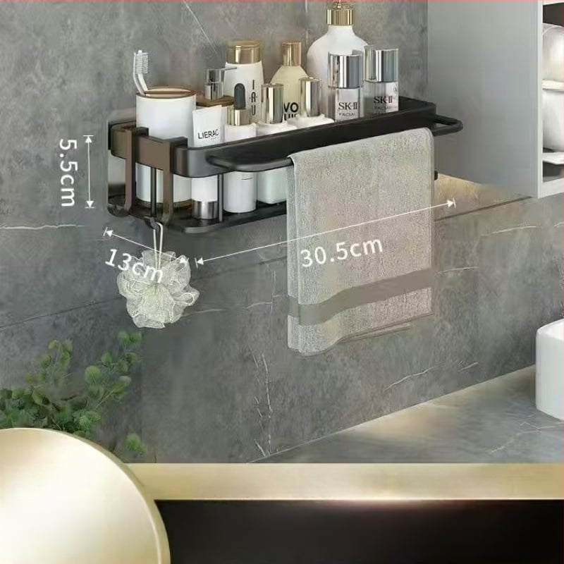 Poliță de baie montată pe perete - fără găuri, din plastic, design simplu modern