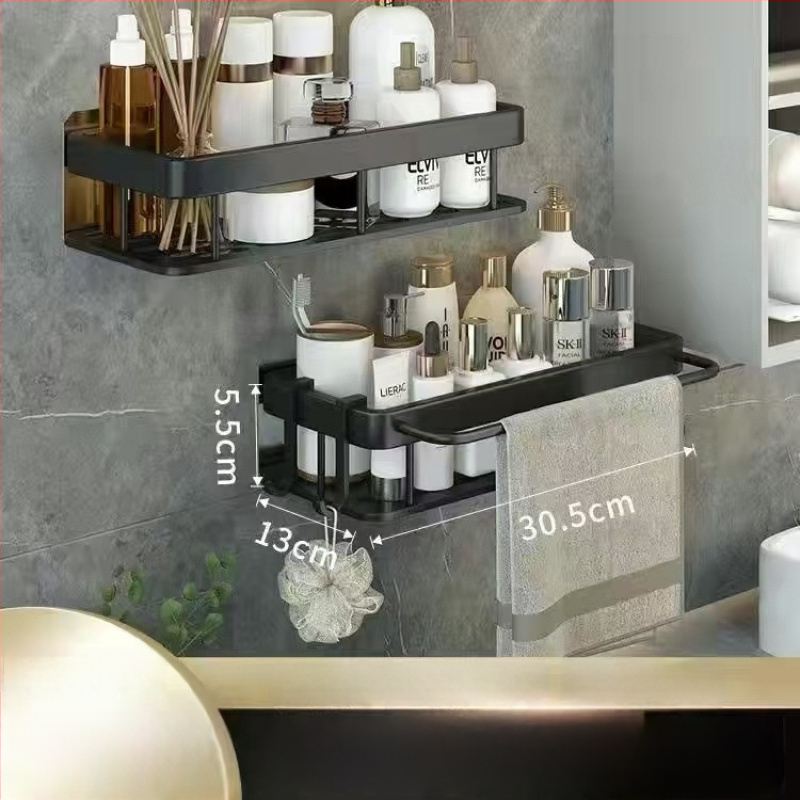 Poliță de baie montată pe perete - fără găuri, din plastic, design simplu modern