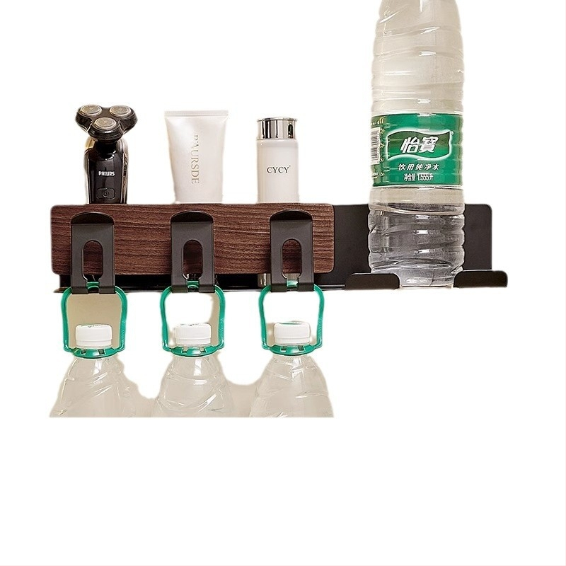 Raft de baie pe perete pentru periuțe de dinți și uscător de păr, 2 niveluri, finisaj polizat, aluminiu și lemn, capacitate de încărcare peste 50 kg