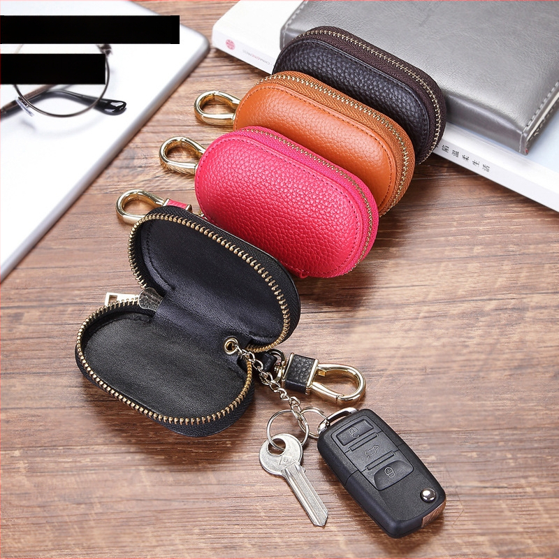 Θήκη κλειδιών αυτοκινήτου από γνήσιο δέρμα με φερμουάρ, κορυφαίας ποιότητας μοσχαρίσιο δέρμα, 1 πτυσσόμενη θήκη πορτοφόλι, μονόχρωμο σχέδιο, Σειρά Key Bag, διαπνοή και αδιάβροχο