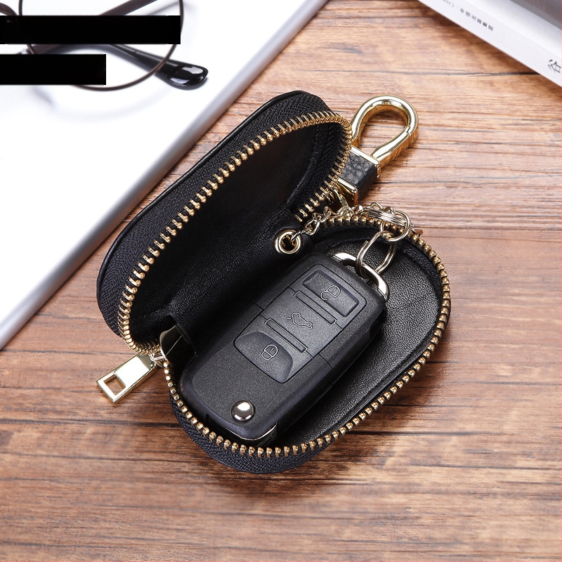 Θήκη κλειδιών αυτοκινήτου από γνήσιο δέρμα με φερμουάρ, κορυφαίας ποιότητας μοσχαρίσιο δέρμα, 1 πτυσσόμενη θήκη πορτοφόλι, μονόχρωμο σχέδιο, Σειρά Key Bag, διαπνοή και αδιάβροχο