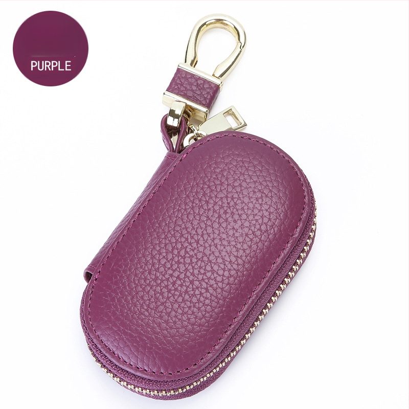 Θήκη κλειδιών αυτοκινήτου από γνήσιο δέρμα με φερμουάρ, κορυφαίας ποιότητας μοσχαρίσιο δέρμα, 1 πτυσσόμενη θήκη πορτοφόλι, μονόχρωμο σχέδιο, Σειρά Key Bag, διαπνοή και αδιάβροχο