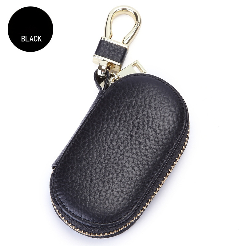 Θήκη κλειδιών αυτοκινήτου από γνήσιο δέρμα με φερμουάρ, κορυφαίας ποιότητας μοσχαρίσιο δέρμα, 1 πτυσσόμενη θήκη πορτοφόλι, μονόχρωμο σχέδιο, Σειρά Key Bag, διαπνοή και αδιάβροχο