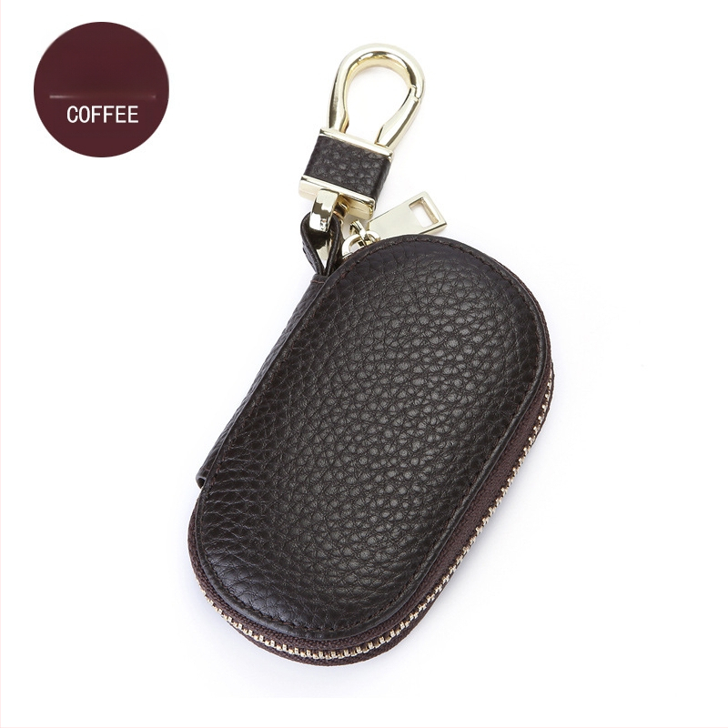 Θήκη κλειδιών αυτοκινήτου από γνήσιο δέρμα με φερμουάρ, κορυφαίας ποιότητας μοσχαρίσιο δέρμα, 1 πτυσσόμενη θήκη πορτοφόλι, μονόχρωμο σχέδιο, Σειρά Key Bag, διαπνοή και αδιάβροχο