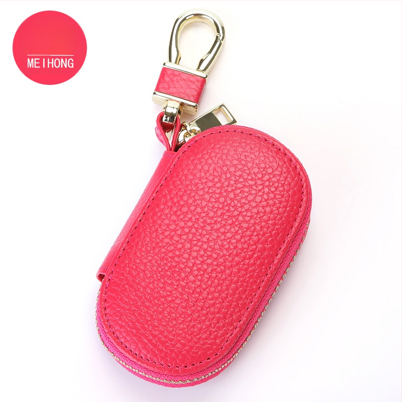 Θήκη κλειδιών αυτοκινήτου από γνήσιο δέρμα με φερμουάρ, κορυφαίας ποιότητας μοσχαρίσιο δέρμα, 1 πτυσσόμενη θήκη πορτοφόλι, μονόχρωμο σχέδιο, Σειρά Key Bag, διαπνοή και αδιάβροχο