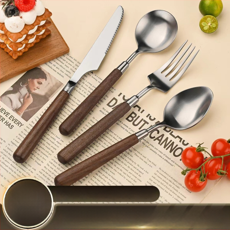 Kés, villa, kanál készlet 304 rozsdamentes acélból, tükrös felület, kézzel készített, retro fényű stílus