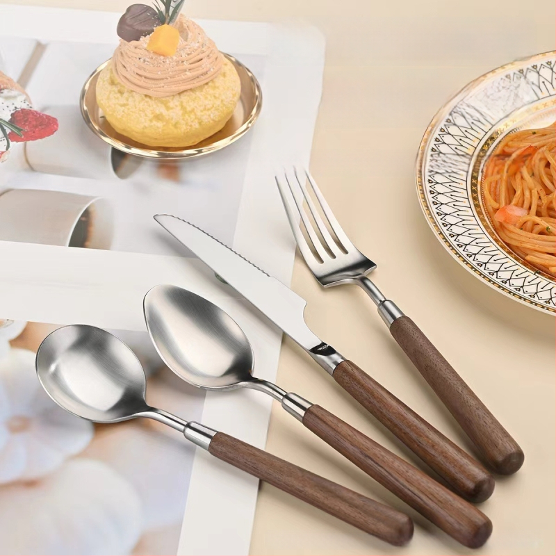 Kés, villa, kanál készlet 304 rozsdamentes acélból, tükrös felület, kézzel készített, retro fényű stílus