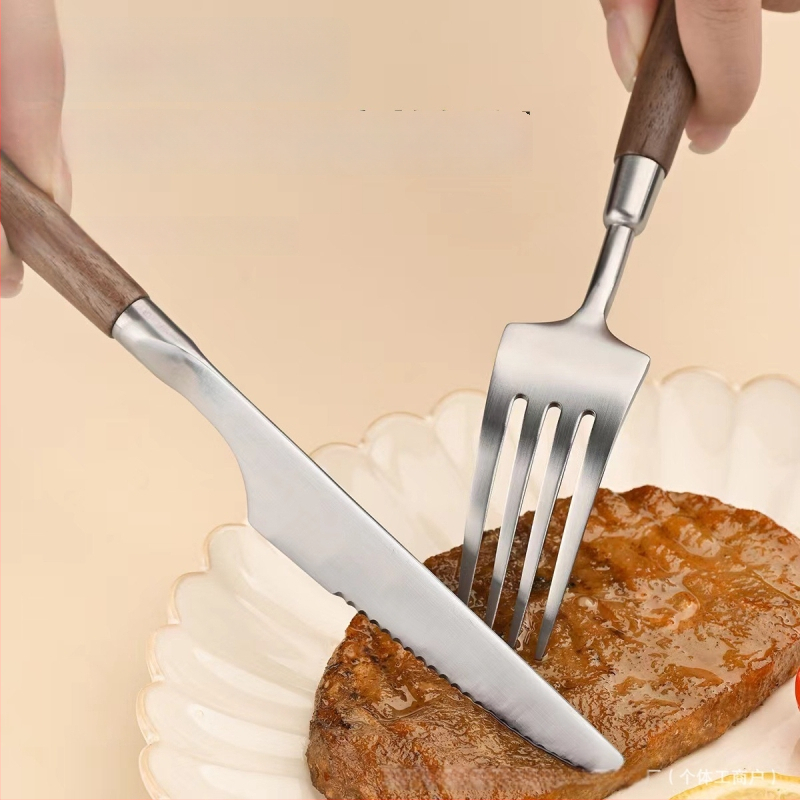 Kés, villa, kanál készlet 304 rozsdamentes acélból, tükrös felület, kézzel készített, retro fényű stílus