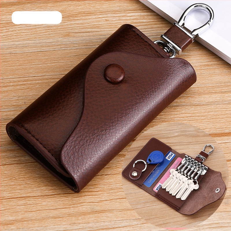 Unisex θήκη κλειδιών με εξωτερικό PU, επένδυση από δέρμα αγελάδας, αδιάβροχη, αντικλοπή, επεκτειόμενη χωρητικότητα, επιχειρηματικό στυλ