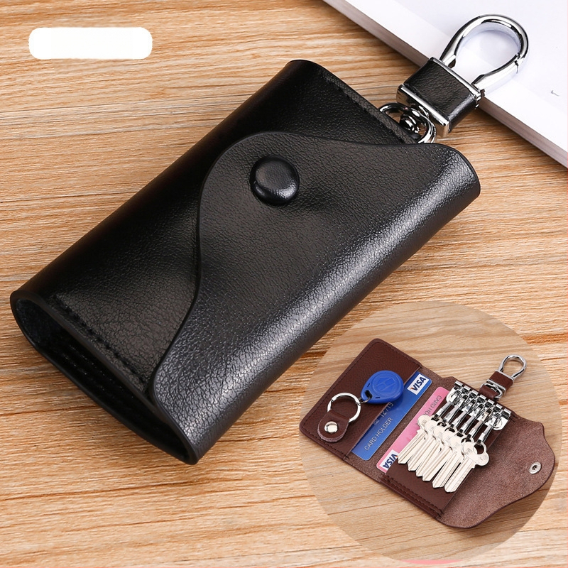 Unisex θήκη κλειδιών με εξωτερικό PU, επένδυση από δέρμα αγελάδας, αδιάβροχη, αντικλοπή, επεκτειόμενη χωρητικότητα, επιχειρηματικό στυλ